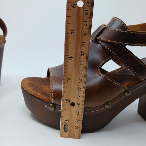 Sbicca UNISON Brown Leather Platform Clog Sandals Size 40 Made in Italy Chunky - Picture 16 of 16